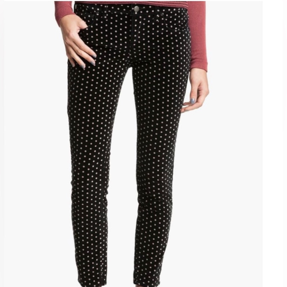 Free People Women’s Pants 26 Black Brown Polka Dot Skinny Stretch Pockets